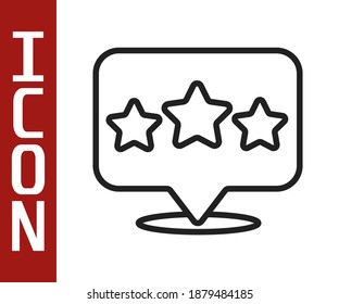 Black line Five stars customer product rating review icon isolated on white background. Favorite, best rating, award symbol.  Vector