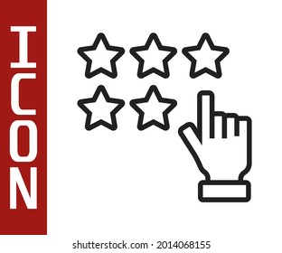 Black line Five stars customer product rating review icon isolated on white background. Favorite, best rating, award symbol.  Vector