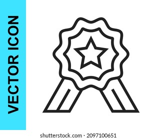 Black line Five stars customer product rating review icon isolated on white background. Favorite, best rating, award symbol.  Vector