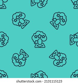 Black line Five stars customer product rating review icon isolated seamless pattern on green background. Favorite, best rating, award symbol.  Vector