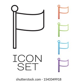 Black line Flag icon isolated on white background. Location marker symbol. Set icons colorful. Vector Illustration