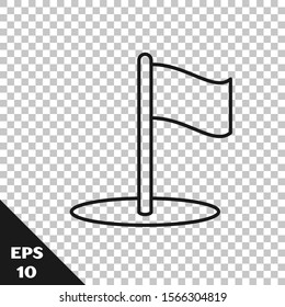 Black line Flag icon isolated on transparent background. Location marker symbol.  Vector Illustration