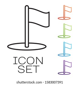 Black line Flag icon isolated on white background. Location marker symbol. Set icons colorful. Vector Illustration