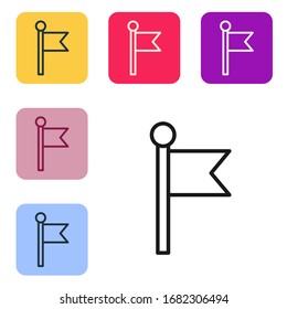Black line Flag icon isolated on white background. Location marker symbol. Set icons in color square buttons. Vector Illustration