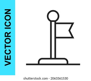 Icono de Bandera de línea negra aislado en fondo blanco. Victoria, triunfo y conquista el concepto de adversidad.  Vector