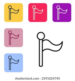 Black line Flag icon isolated on white background. Location marker symbol. Set icons in color square buttons. Vector