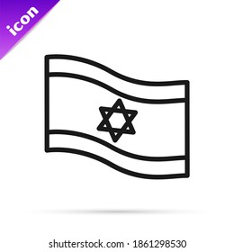 Schwarze Linie Flagge von Israel Symbol einzeln auf weißem Hintergrund. Nationales patriotisches Symbol.  Vektorgrafik