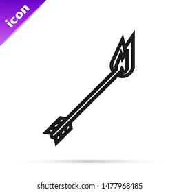 Black line Flame arrow icon isolated on white background. Hipster arrow icon.  Vector Illustration