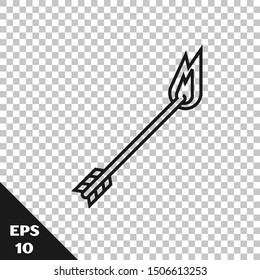Black line Flame arrow icon isolated on transparent background. Hipster arrow icon.  Vector Illustration
