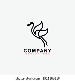 Black Line Flamingo Logo Modern Design Template. Vector Illustration