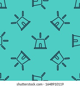 Black line Flasher siren icon isolated seamless pattern on green background. Emergency flashing siren.  Vector Illustration