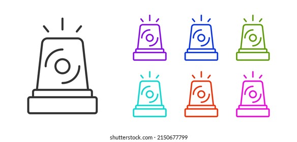 Black line Flasher siren icon isolated on white background. Emergency flashing siren. Set icons colorful. Vector