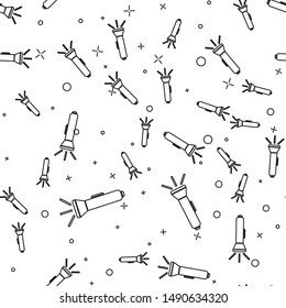 Black line Flashlight icon isolated seamless pattern on white background.  Vector Illustration