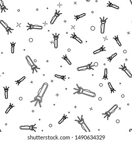 Black line Flashlight icon isolated seamless pattern on white background.  Vector Illustration