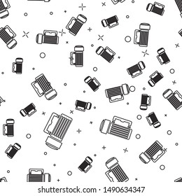 Black line Flashlight icon isolated seamless pattern on white background. Tourist flashlight handle.  Vector Illustration