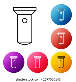 Black line Flashlight icon isolated on white background. Set icons colorful circle buttons. Vector Illustration