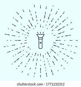 Black line Flashlight icon isolated on grey background. Abstract circle random dots. Vector