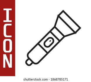 Black line Flashlight icon isolated on white background.  Vector