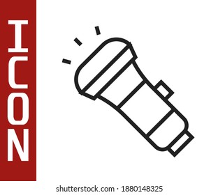Black line Flashlight icon isolated on white background.  Vector