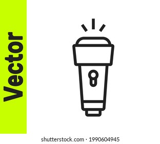 Black line Flashlight icon isolated on white background.  Vector