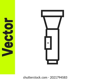 Black line Flashlight icon isolated on white background.  Vector
