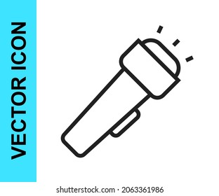 Black line Flashlight icon isolated on white background.  Vector