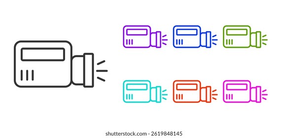 Black line Flashlight icon isolated on white background. Set icons colorful. Vector