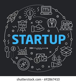 Black Line Flat Circle illustration startup
