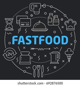 Black Line Flat Circle illustration fastfood