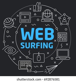 Black Line Flat Circle illustration web surfing