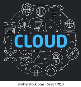Black Line Flat Circle illustration cloud