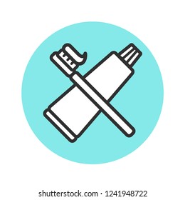 Black line flat vector concept with isolated icons toothpaste and toothbrush. Symbol, sign. 