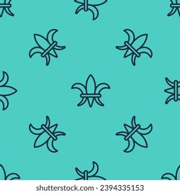 Black line Fleur De Lys icon isolated seamless pattern on green background.  Vector