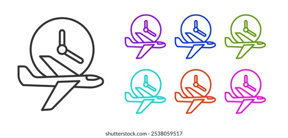 Black line Flight time icon isolated on white background. Set icons colorful. Vector