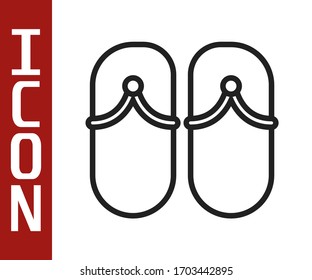 Black line Flip flops icon isolated on white background. Beach slippers sign.  Vector Illustration