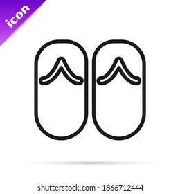 Black line Flip flops icon isolated on white background. Beach slippers sign.  Vector