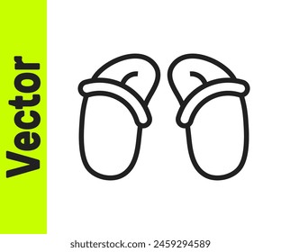 Black line Flip flops icon isolated on white background. Beach slippers sign.  Vector