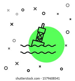 Black line Floating buoy on the sea icon isolated on white background.  Vector Illustration