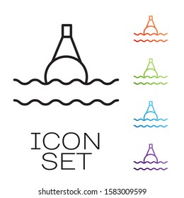Black line Floating buoy on the sea icon isolated on white background. Set icons colorful. Vector Illustration