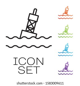 Black line Floating buoy on the sea icon isolated on white background. Set icons colorful. Vector Illustration