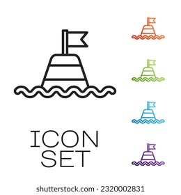 Black line Floating buoy on the sea icon isolated on white background. Set icons colorful. Vector