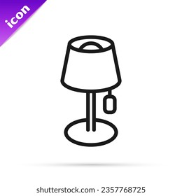 Black line Floor lamp icon isolated on white background.  Vector