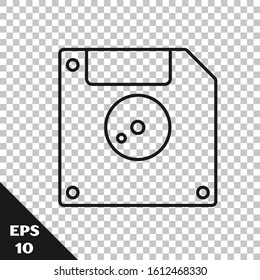 Black line Floppy disk for computer data storage icon isolated on transparent background. Diskette sign.  Vector Illustration