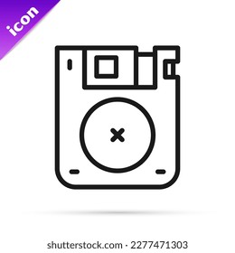 Black line Floppy disk for computer data storage icon isolated on white background. Diskette sign.  Vector