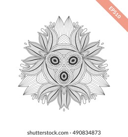 Black line floral  round ornament. Mandala isolated on white background. Background, cover. Design for adult coloring book page.