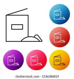 Black line Flour pack icon isolated on white background. Set icons colorful circle buttons. Vector Illustration