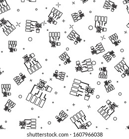 Black line Flower analysis icon isolated seamless pattern on white background.  Vector Illustration