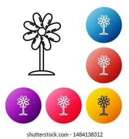 Black line Flower icon isolated on white background. Sweet natural food. Set icons colorful circle buttons. Vector Illustration