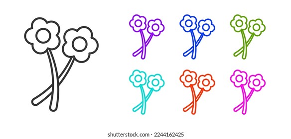 Black line Flower icon isolated on white background. Set icons colorful. Vector