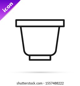 Black line Flower pot icon isolated on white background.  Vector Illustration
